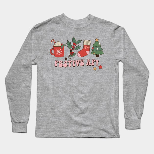 Retro Funny Christmas Festive AF Long Sleeve T-Shirt by Mix Master Repeat